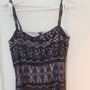dress- black lace overlay and lavender underneath